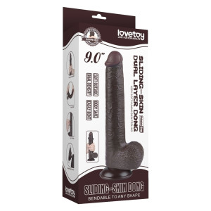 Gode Réaliste avec Bourses SLIDING SKIN 17 x 3.5cm Noir Lovetoy