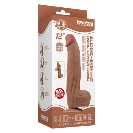 Gode Réaliste avec Bourses SLIDING SKIN 23 x 6cm Marron Lovetoy