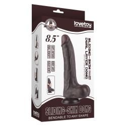 Gode réaliste avec bourses SLIDING SKIN Noir 16 cm 2