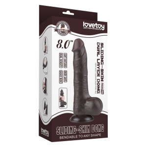 Gode réaliste avec Bourses SLIDING SKIN Noir 14.5 cm