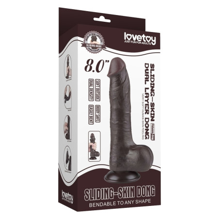 Gode réaliste avec Bourses SLIDING SKIN Noir 14.5 cm