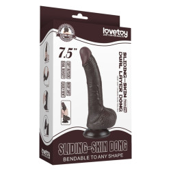 Gode réaliste noir SLIDING SKIN avec Bourses 14 cm 2