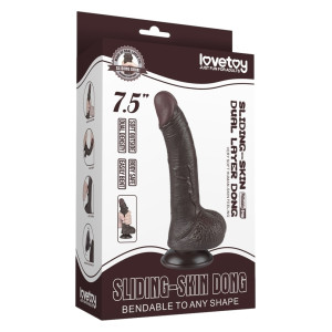 Gode réaliste noir SLIDING SKIN avec Bourses 14 cm