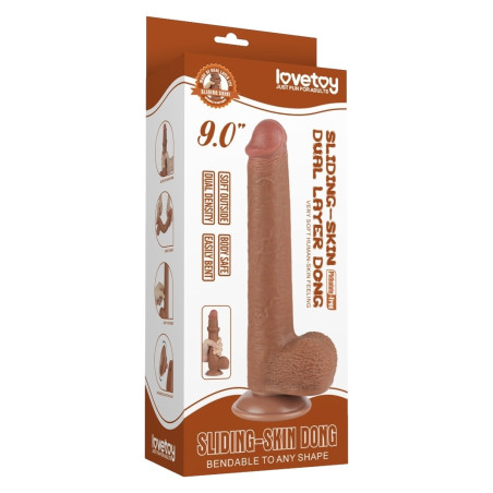 Gode Réaliste avec Bourses SLIDING SKIN 17 x 3.5cm Marron Lovetoy