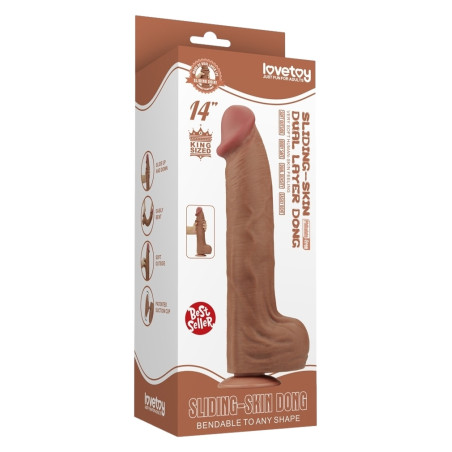 Gode Réaliste XL avec Bourses SLIDING SKIN 27 x 6.5cm Marron Lovetoy