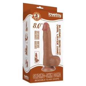 Gode réaliste avec bourses SLIDING SKIN marrron 14.5 cm