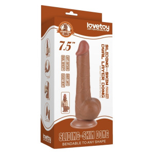 Gode Réaliste avec Bourses SLIDING SKIN 13 x 3.8cm Marron