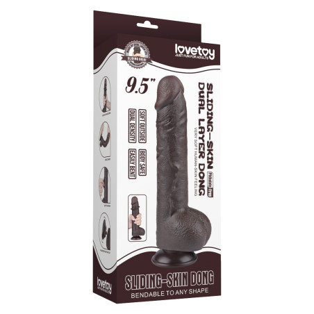 Gode Réaliste avec Bourses SLIDING SKIN 18 x 4.7cm Noir Marron