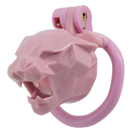 Cage de chasteté LEOX Rose - Tête de Félin 3D - 4.5 x 3.5 cm