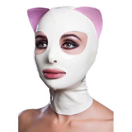 Cagoule en latex CAT FETSH Blanche de LateXcite