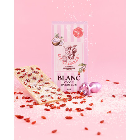 Tablette de Chocolat Aphrodisiaque BLANC Coco & Baie de Goji 100g