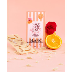 Tablette de Chocolat Aphrodisiaque BLANC Écorces d'orange & Rose 100g