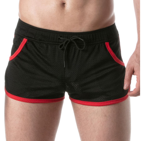 Short en mesh LOADED Noir-Rouge