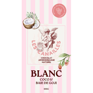 Tablette de Chocolat Aphrodisiaque BLANC Coco & Baie de Goji 100g