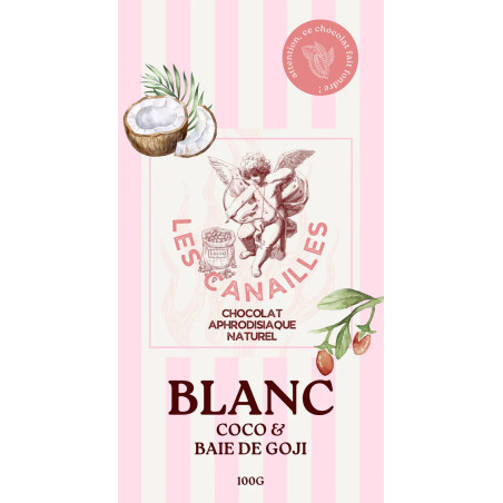 Tablette de Chocolat Aphrodisiaque BLANC Coco & Baie de Goji 100g