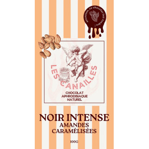 Tablette de Chocolat Aphrodisiaque NOIR INTENSE Amandes Caramélisées 100g