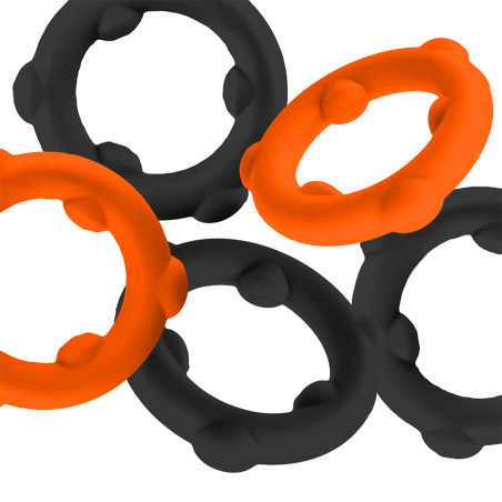 Lot de 5 Cockrings Silicone SPINNER Oxballs Noir-Orange