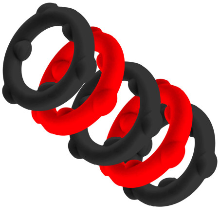 Lot de 5 Cockrings SPINNER de Oxballs Noir-Rouge 25 mm