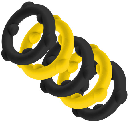Lot de 5 Cockrings SPINNER Noir-Jaune de Oxballs