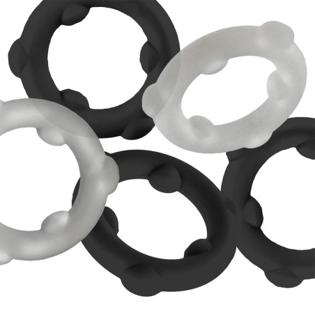 Lot de 5 Cockrings SPINNER Noir-Blanc de Oxballs