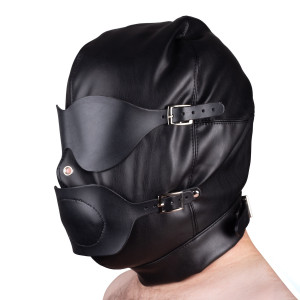 Cagoule sm avec baillon et masque pour total contrôle