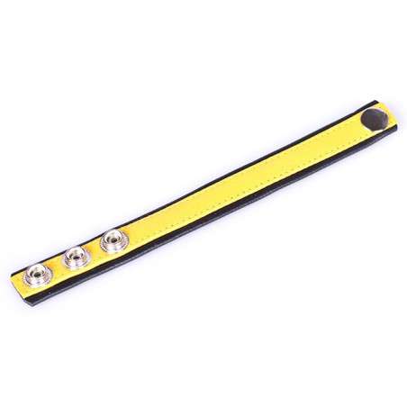 Cockring cuir couleur jaune et noir avec 3 pressions