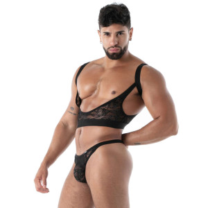 String en dentelle FLUID LACE Noir  de TOF Paris