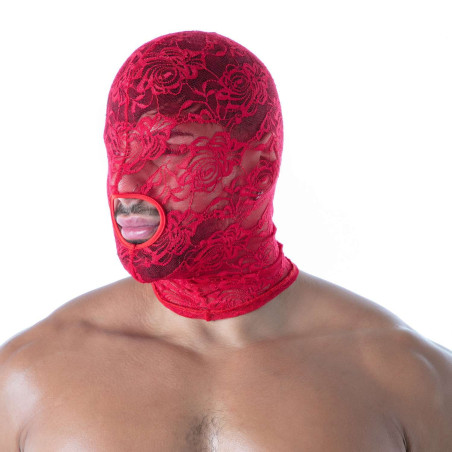 Cagoule en dentelle rouge FLUID LACE de TOF Paris