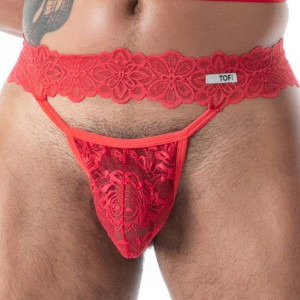 Ultra string en dentelle FLUID LACE Rouge de TOF Paris