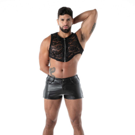 Crop Top en dentelle FLUID  LACE Noir avec Zip