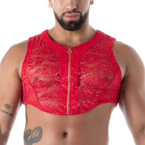 Crop top en dentelle avec zip FLUID LACE Rouge
