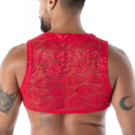 Crop top en dentelle avec zip FLUID LACE Rouge