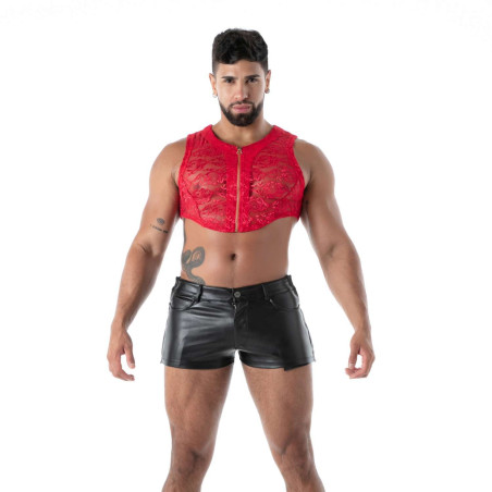 Crop top en dentelle avec zip FLUID LACE Rouge