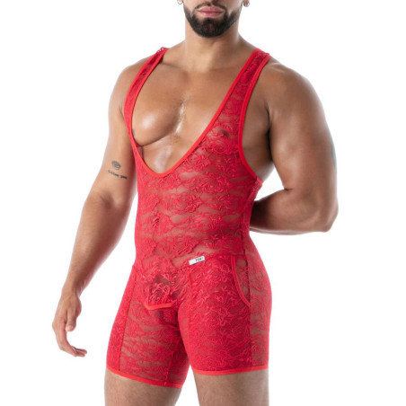 Body en dentelle rouge FLUID LACE de TOF Paris