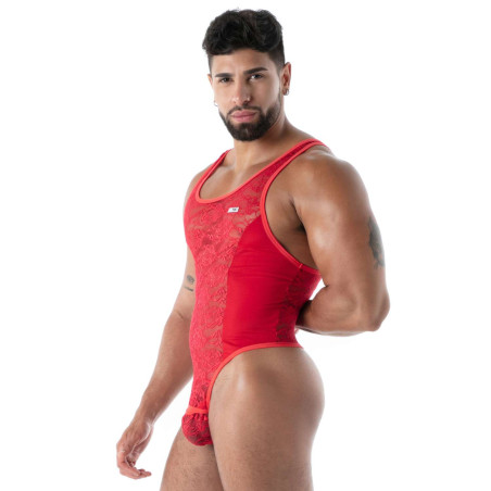 Body string en dentelle FLUID LACE Rouge de TOF Paris