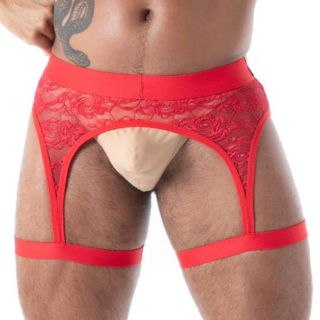 Porte-Jarretelles en dentelle FLUID LACE Rouge TOF Paris