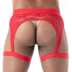 Porte-Jarretelles en dentelle FLUID LACE Rouge TOF Paris