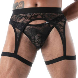 Porte-jarretelles en dentelle FLUID LACE Noir de TOF Paris