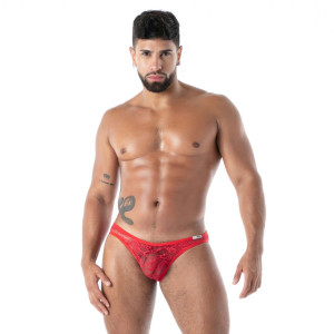 Mini slip en dentelle FLUID LACE Rouge de TOF Paris