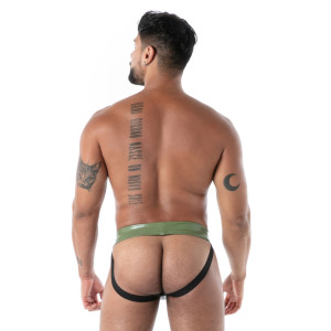 Jockstrap en latex kaki avec un Zip SECOND SKIN de TOF Paris