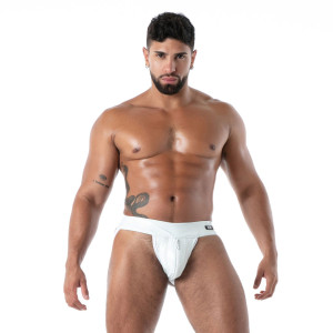 Jockstrap en latex Blanc avec zip SECOND SKIN de TOF Paris