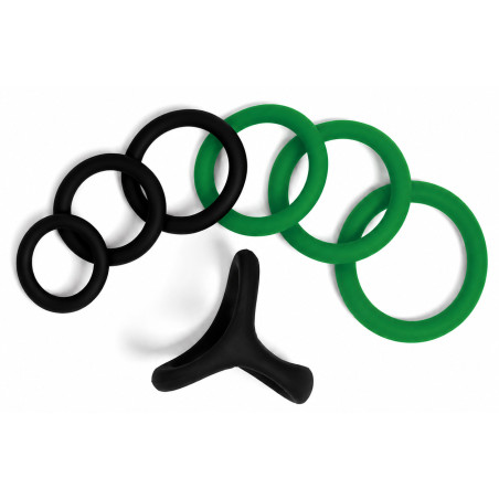 Pack 7 Cockrings FULL ERECT Noir-Vert de CockzRing