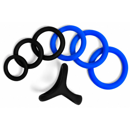 Pack 7 Cockrings FULL ERECT Noir-Bleu de CockzRing