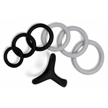 Pack 7 Cockrings FULL ERECT Noir-Gris de CockzRing