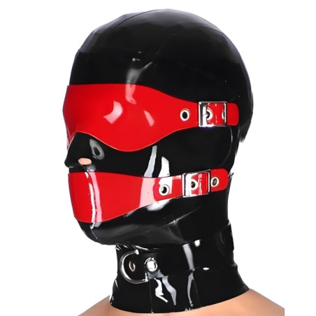 Cagoule en latex BLINDMUTEMAX Noire-rouge de LateXcite