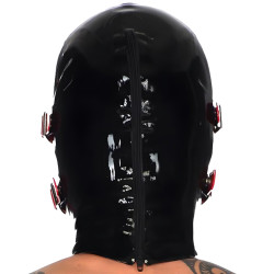 Cagoule en latex BLINDMUTEMAX Noire-rouge de LateXcite 2