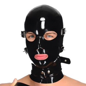Cagoule en latex BLINDMUTEMAX Noire-rouge de LateXcite