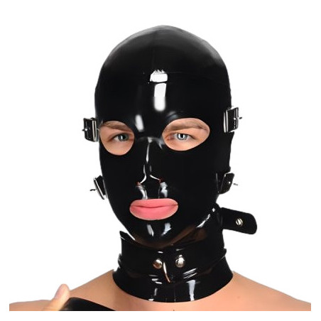 Cagoule en latex BLINDMUTEMAX Noire-rouge de LateXcite