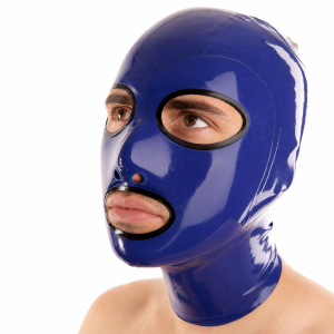 Cagoule en latex OUTLINE bleu et noir de LateXcite