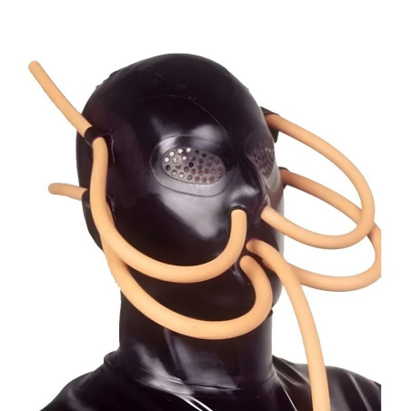 Cagoule en latex avec Tubes DINIZ Noire de LateXcite